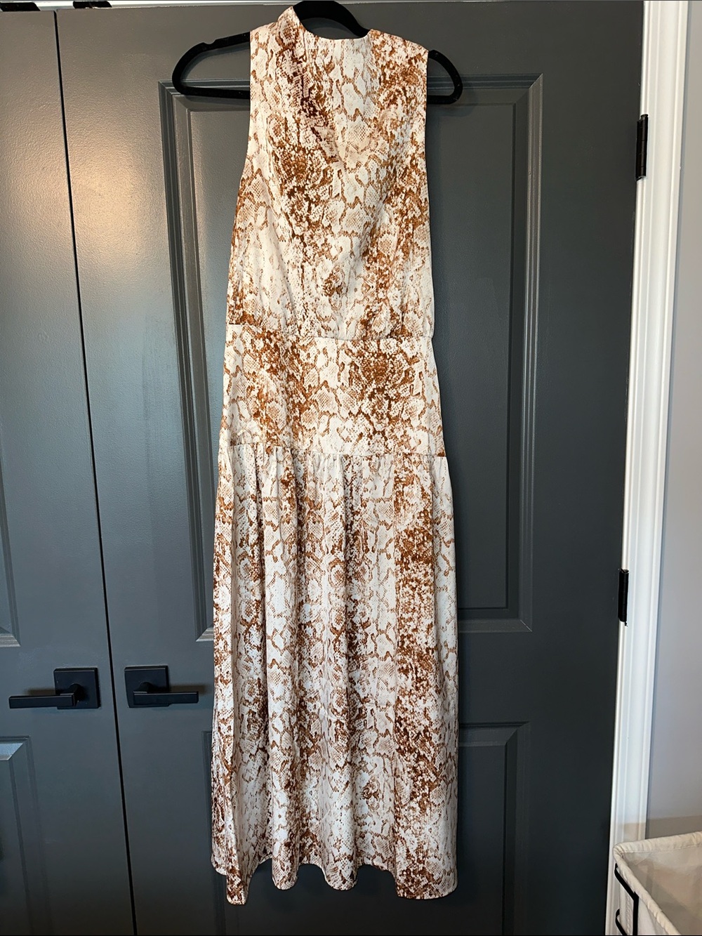 Wayf Brown and Cream Snake Print Midi Dress